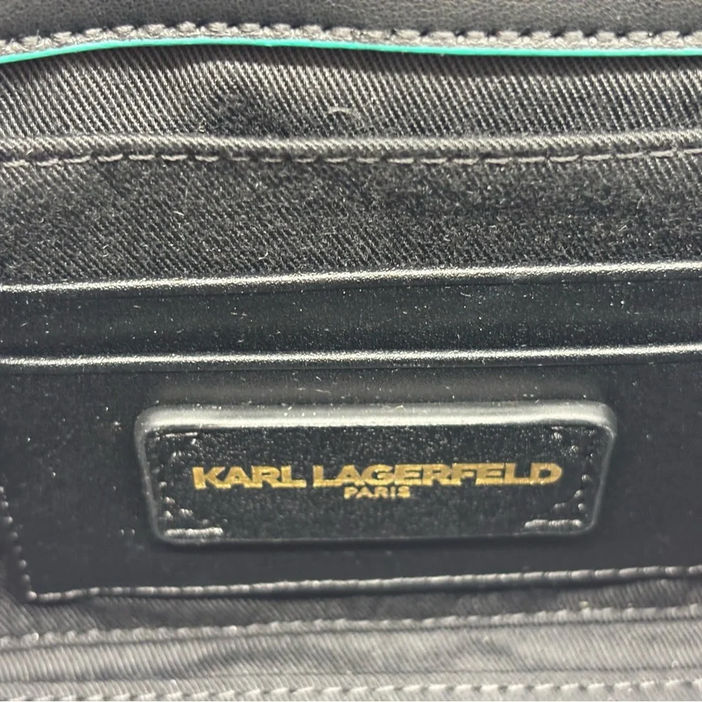 Karl Lagerfeld Black and Pink Leather Crossbody Bag with Multicolor Chain